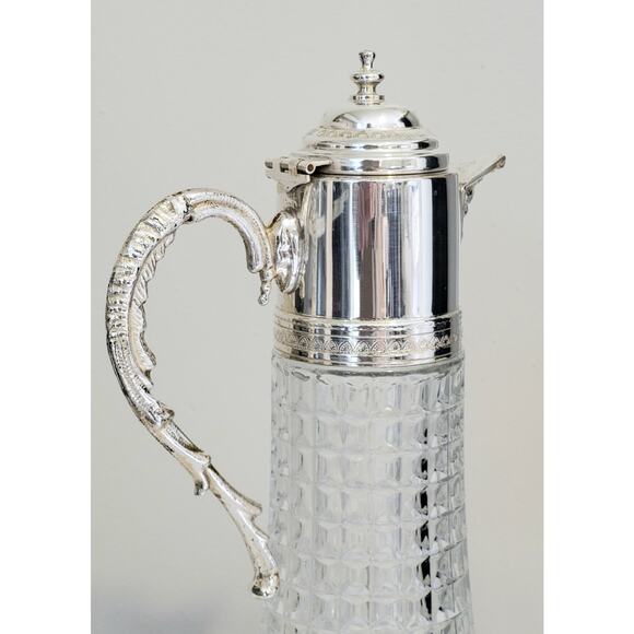 Claret Decanter Silver Top Retro MCM Italy Glass Pitcher Vintage - Picture 1 of 12